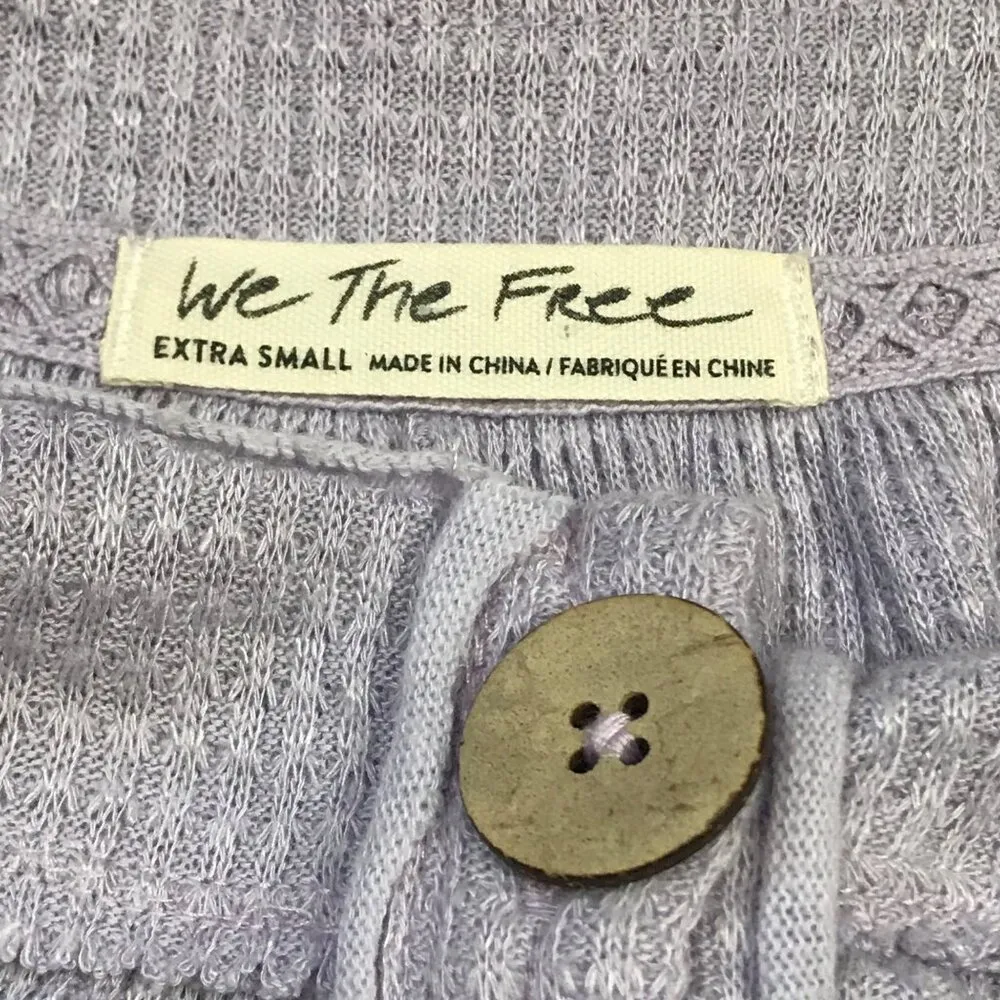 Free People We The Free Must Have Henley Top Womens XS Waffle Knit Thermal Lilac - Image 7