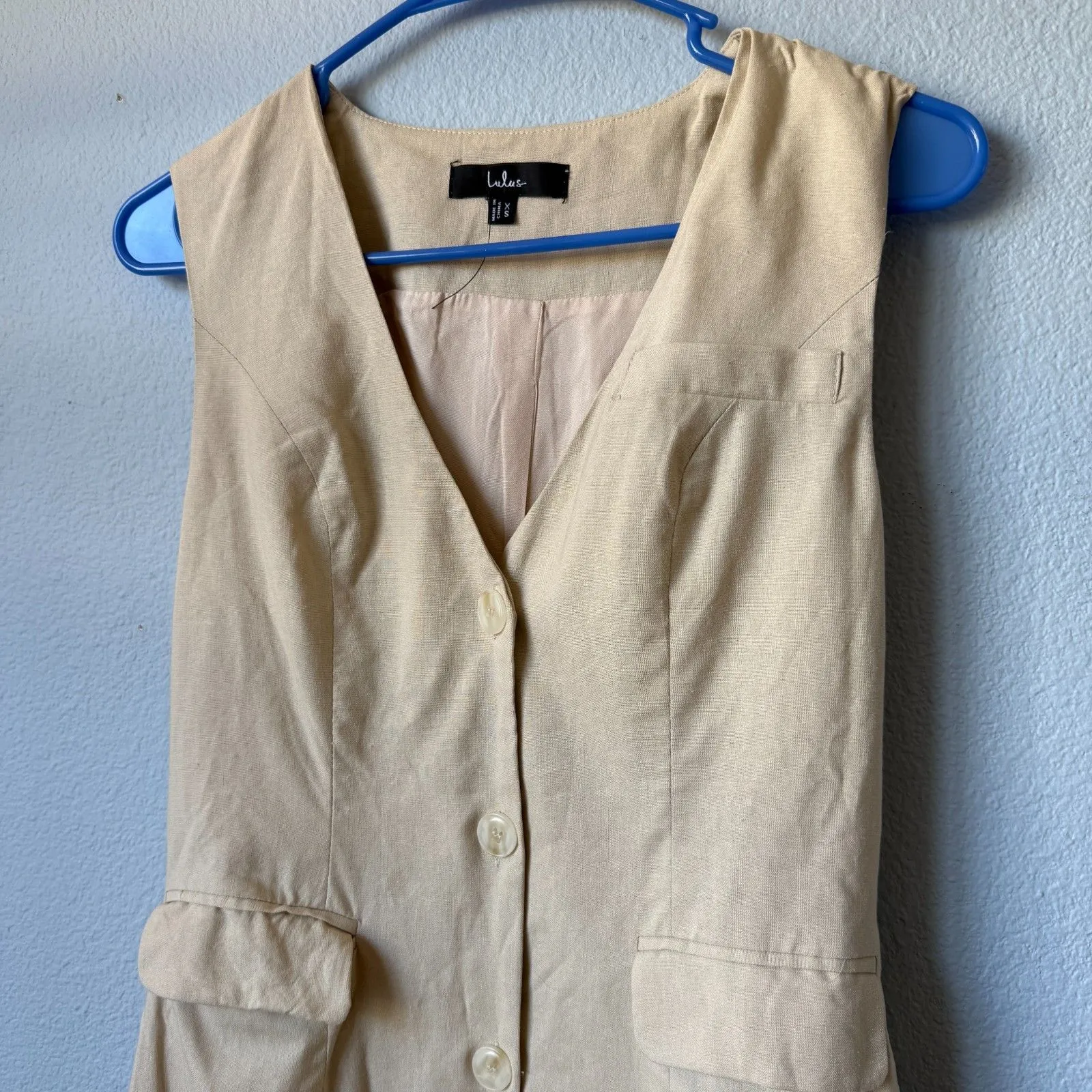 Lulus Mairi Beige Linen Button-Front Sleeveless Mini Dress - Image 5