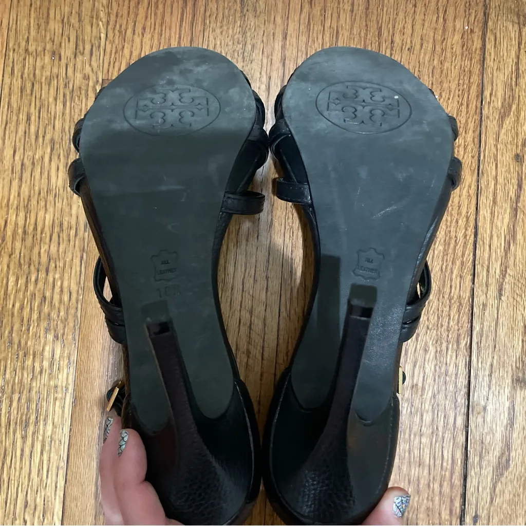 Tory Burch Elizabella Tumbled Leather Heels Black Womens Size 10 - Image 10