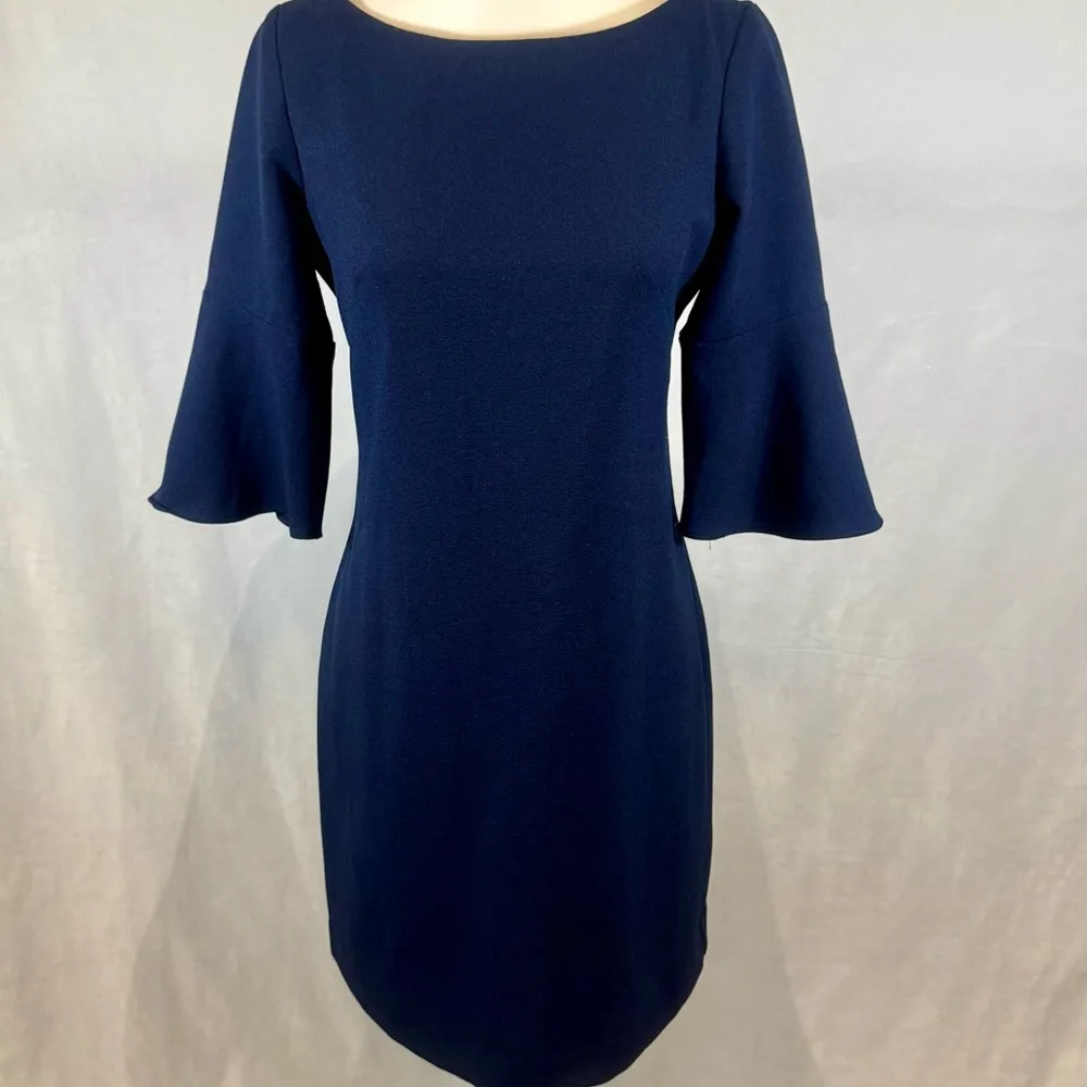 Vince Camuto Laguna navy crepe bell sleeve dress size 4 - Image 4
