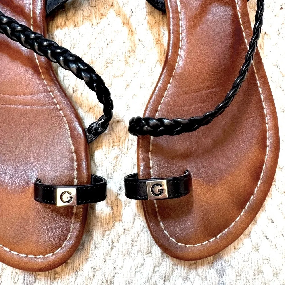 G by Guess Black and Brown Braided Sandals - Image 2