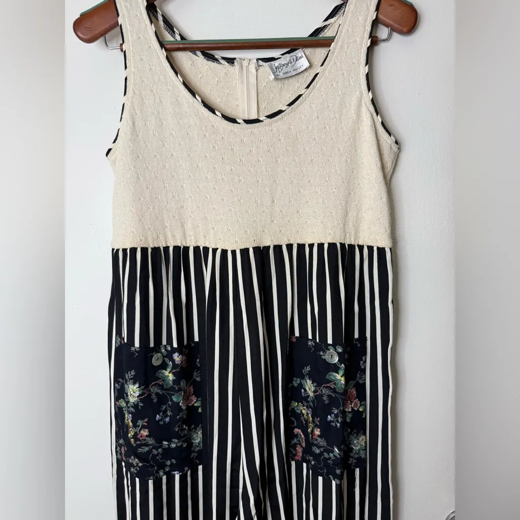 Jeffrey & Dara by Linda Hutley vintage black & white striped floral jumpsuit M/L Size M - Image 2