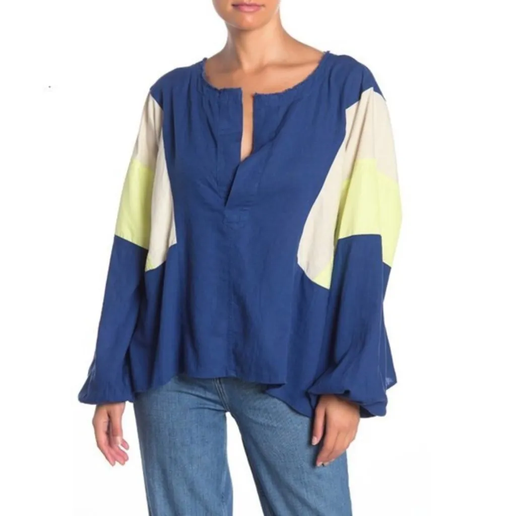 Free People We the Free Beating Hearts Drawstring Top in Blue Alpine sz sm NWT - Image 3
