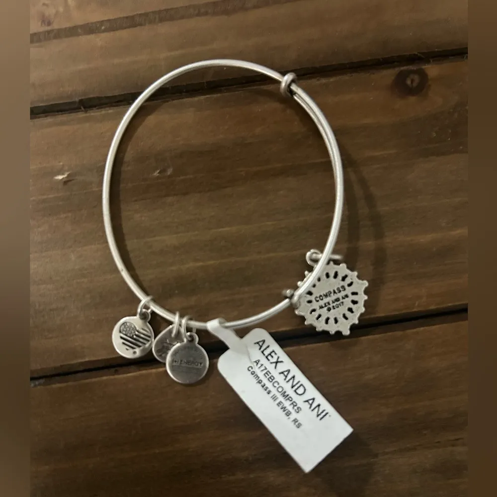 Alex and Ani Compass Silver Charm Bangle Bracelet - Image 2