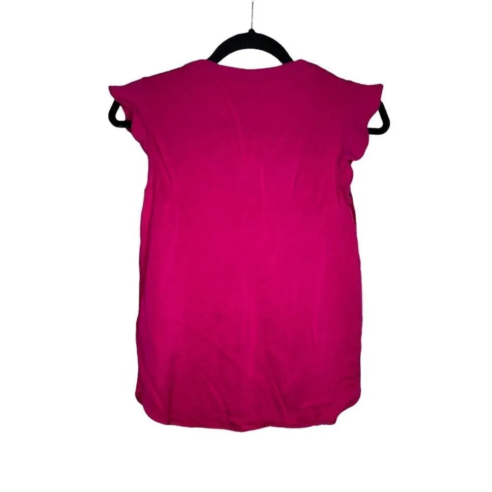 Kate Spade Blouse Size XS Women's Cap Short Sleeve V-Neck Hot Pink Viscose Top - Image 2