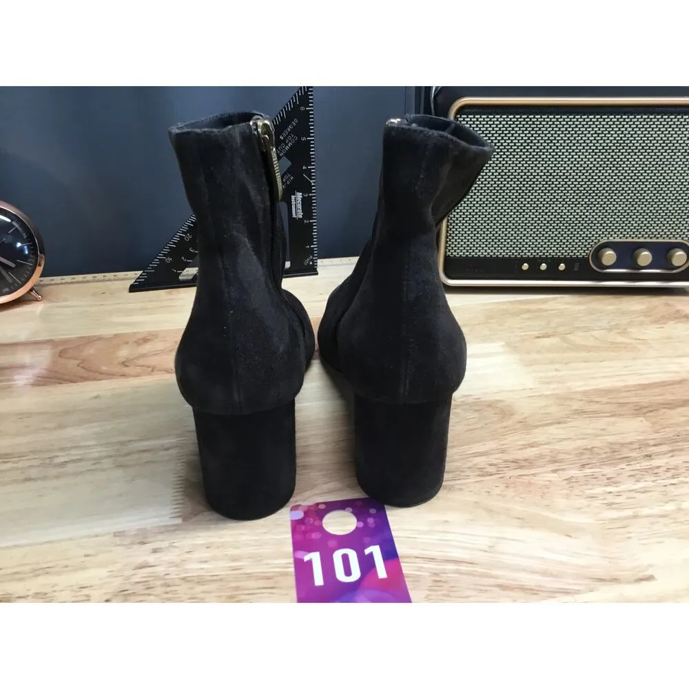 L'agence Ankle Women's 8.5 Black Suede Pull On Side Zip Block Almond Toe Boots - Image 3