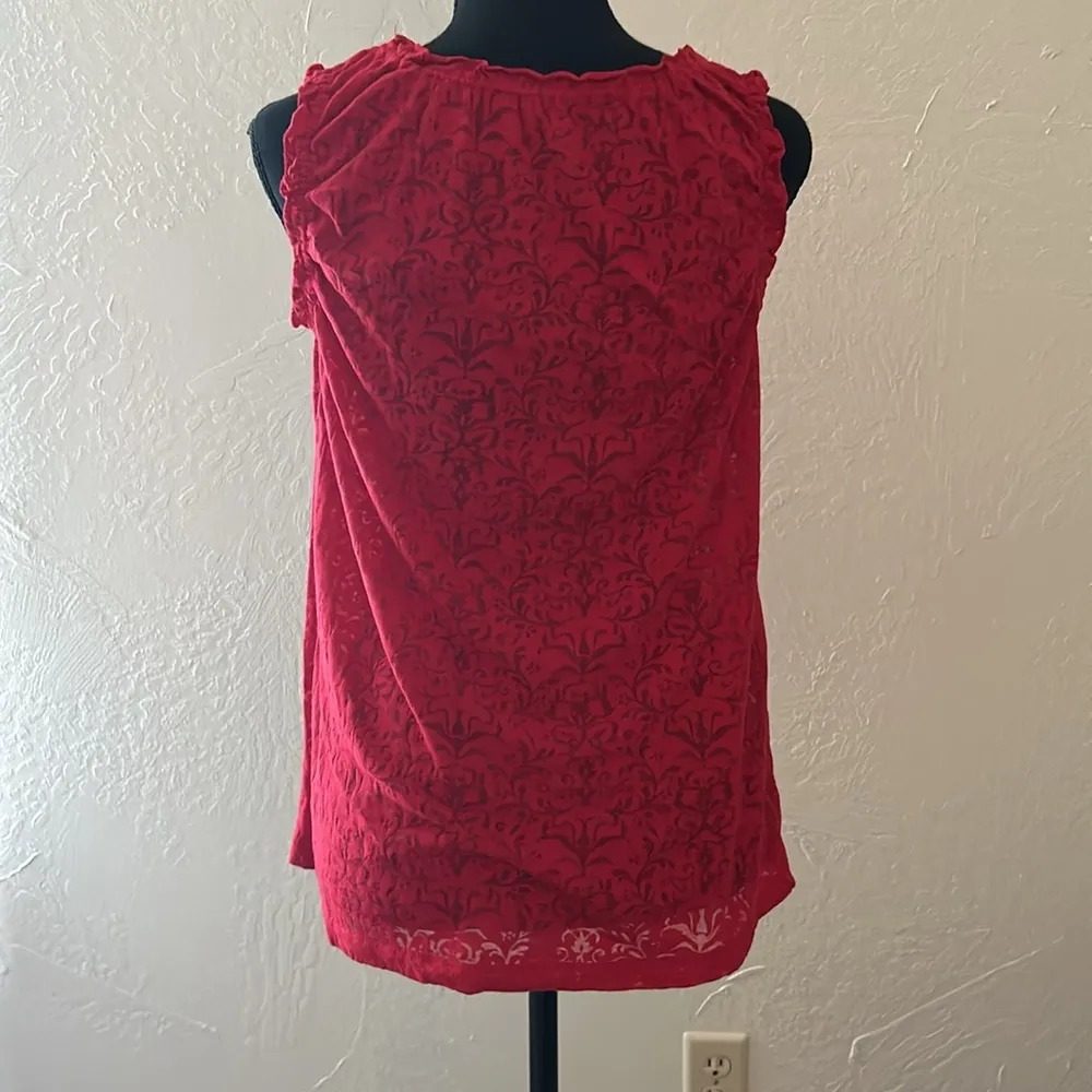 Red Kim Rogers sheer ruffle tank - Image 3