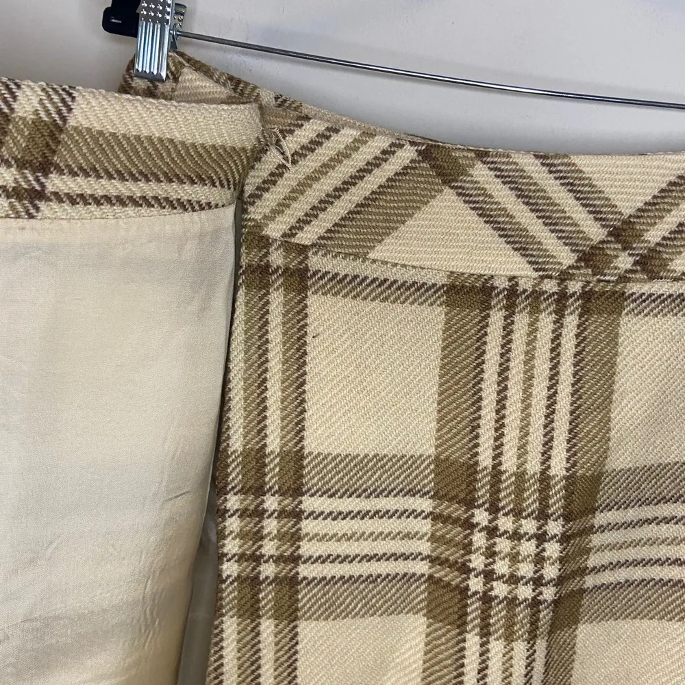 Liz Claiborne Tan Cream Neutral Plaid Wool Wrap Skirt Size 10 Window Pane Plaid - Image 5