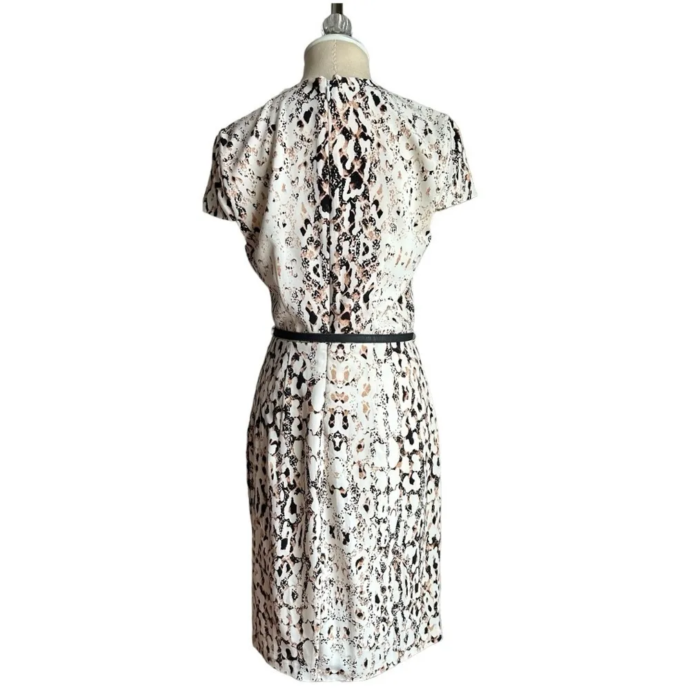Bebe Leopard Print Black Ivory Bodycon Mini Dress Faux Wrap Short Sleeve Size 8 - Image 6
