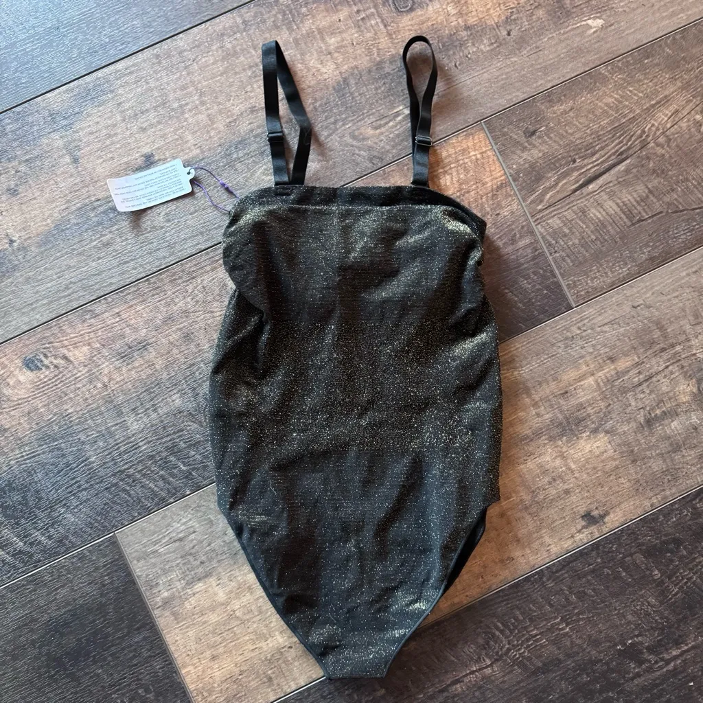 Yitty Black Shimmer Snap Bodysuit 1X/2X NWT Adjustable Straps - Image 5