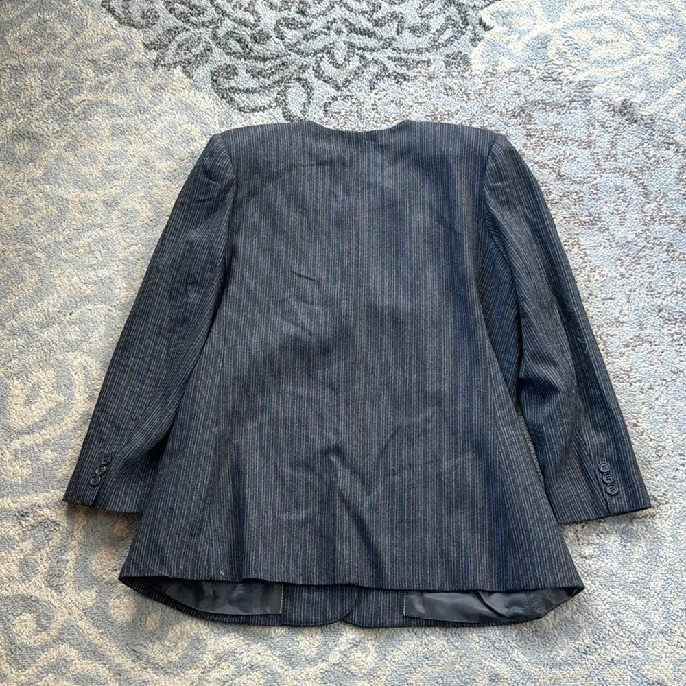 Vintage Gilmor Pinstripe Skirt Suit Set Gray 16 - Image 13