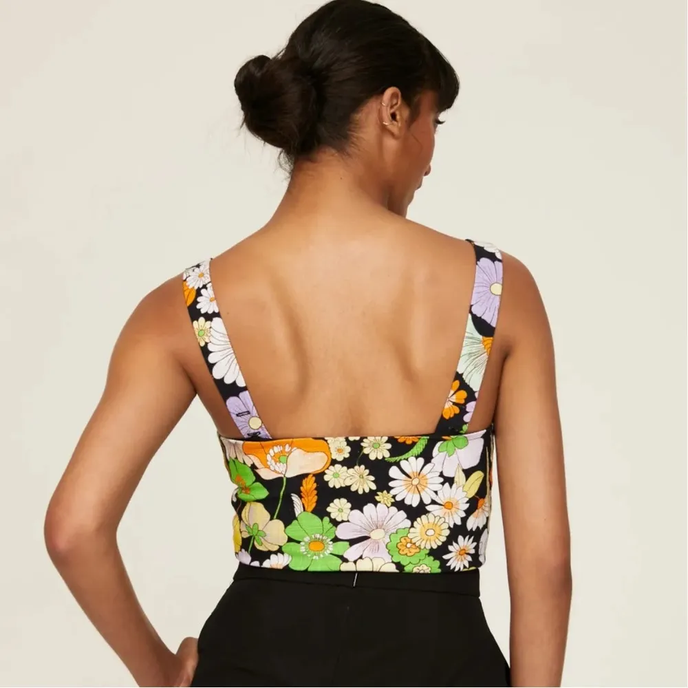 Maje Daisy Groovy Crop Top Tank Sweetheart Neckline Colorful 70s Floral Multi 8 - Image 4