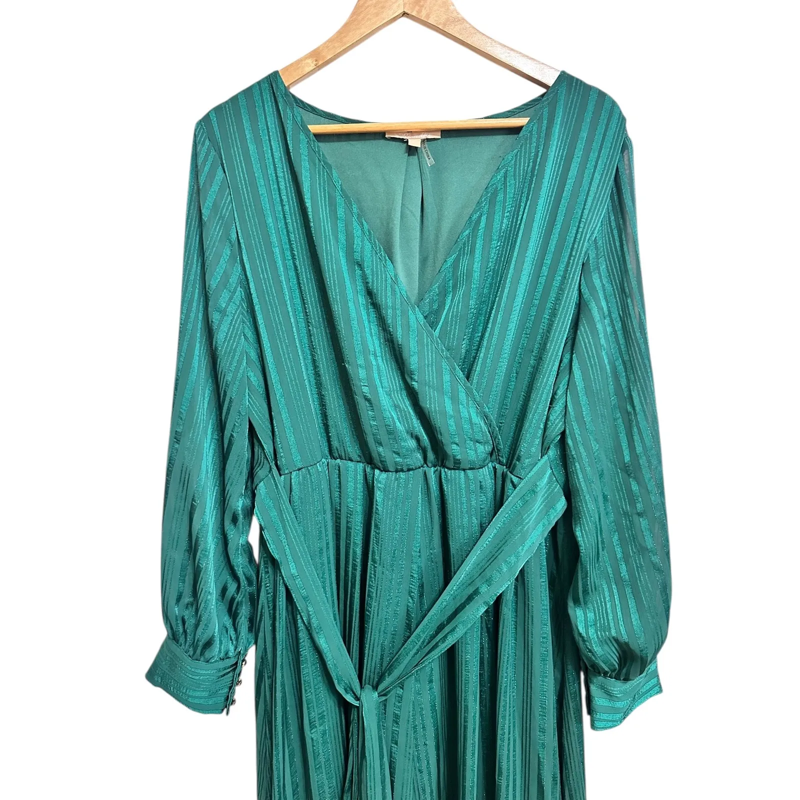 Ricarica women's Emerald Green Striped Maxi formal Dress Long Sleeve Size 2X - Image 2