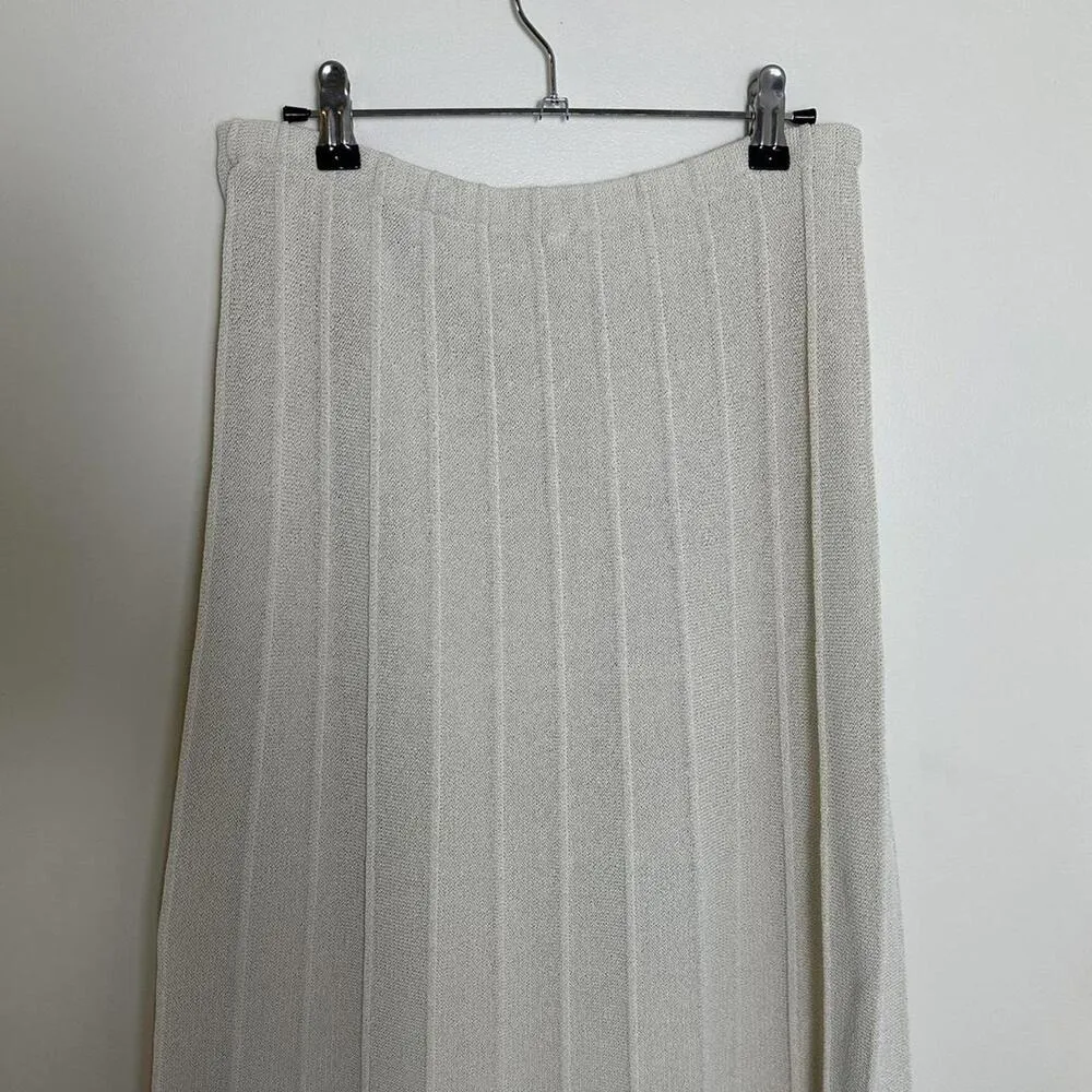 Cream pleated knit midi skirt with a preppy, retro vibe #preppy #retro Tan Size 26 - Image 5