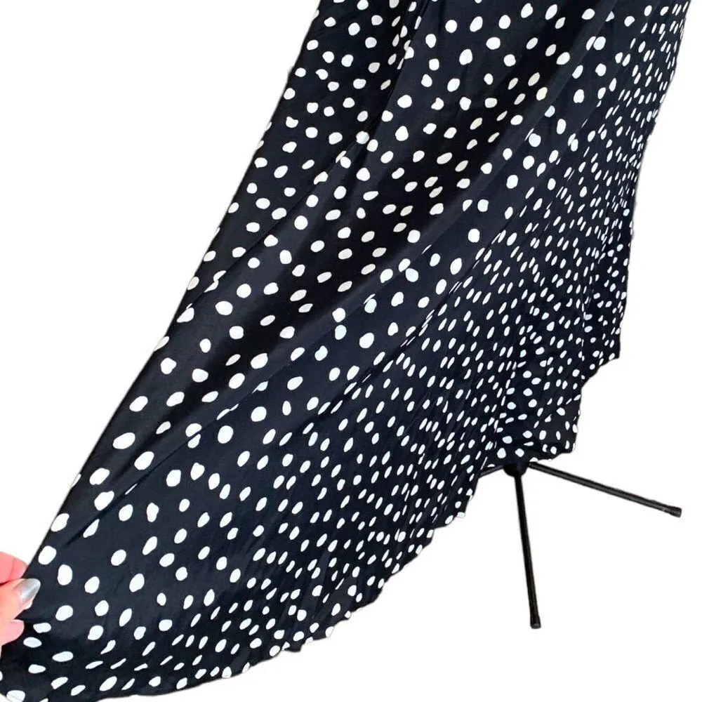 Vintage 1990s Maxi Dress Sleeveless Black White Polka Dot Print Cowl Neck Flowy Size 12 - Image 8