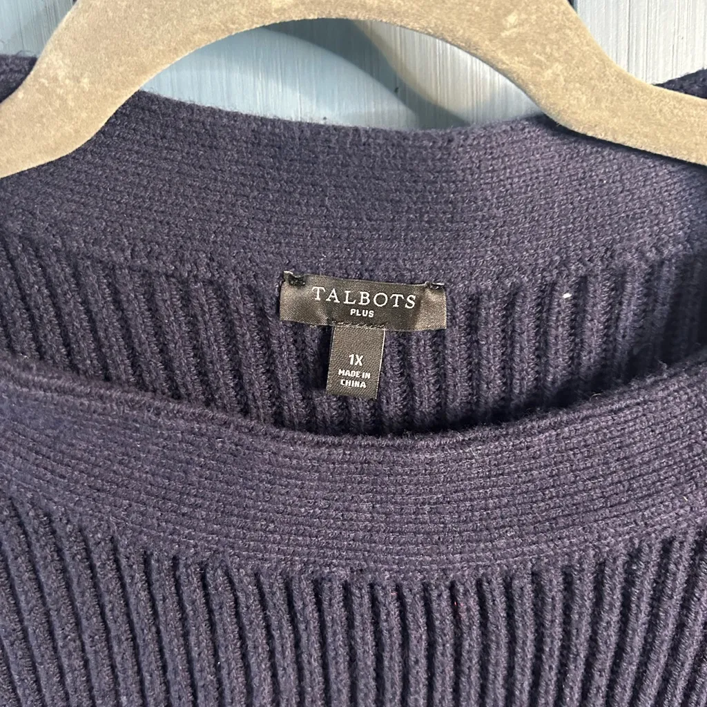Talbots Navy Blue Knit Sweater Poncho w/Gold Buttons | Size 1x - Image 4