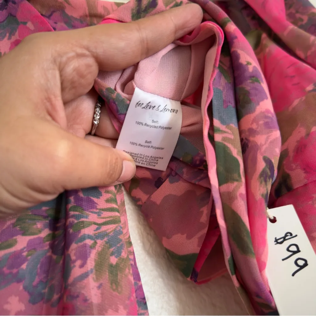 NWT For Love & Lemons Trisha Tie Front Printed Pink Crop Top XS - Image 10