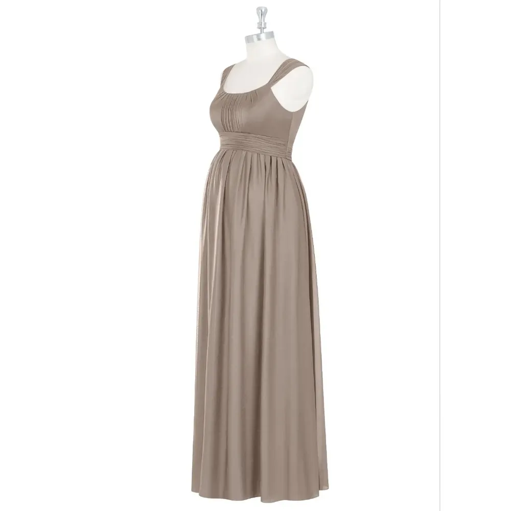 NWT AZAZIE MELANIE  Empire Pleated Mesh Floor-Length Dress Taupe  Size A14 - Image 7
