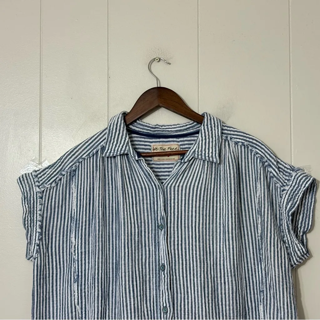 We The Free Sun Beams Indigo Stripe Shirt Size M |Free People Button Down Top - Image 6