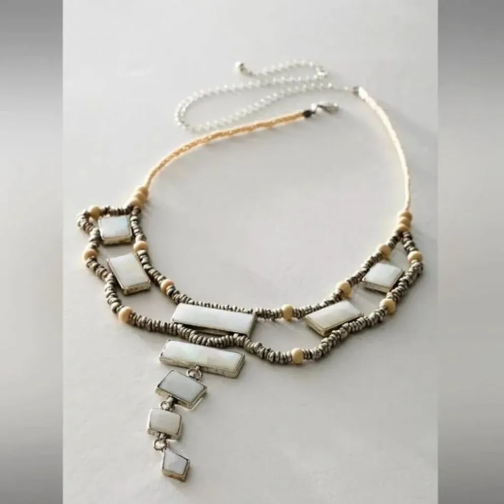 FREE PEOPLE Cascading Layered Drop Statement Beaded Necklace In Opal, NWOT - Image 4