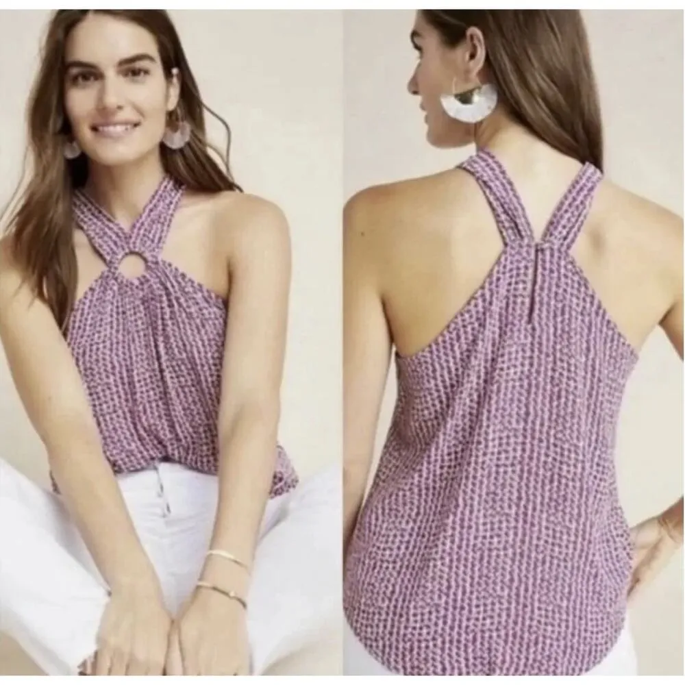 Maeve by Anthropologie Mica Keyhole Halter Style Pink Gometric Print Blouse Sz 0 - Image 2