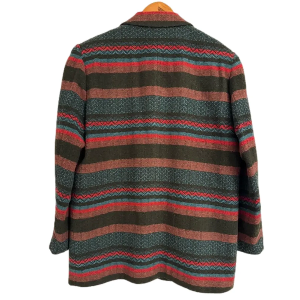 Vintage 80s Lawrence Bruce Women’s 16 Southwestern Striped Wool Blend Jacket Red - Image 2