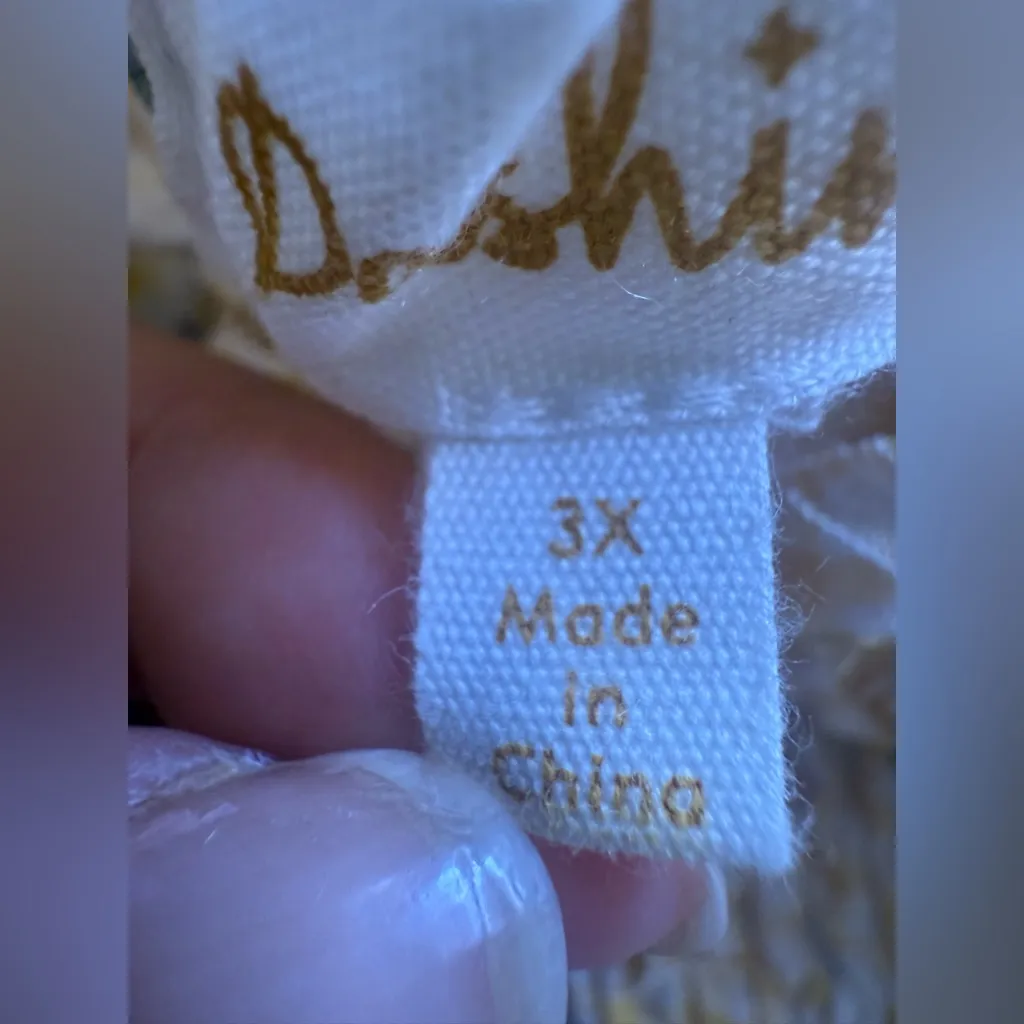 Dashing  SMOCKED DRESS Yellow White Balloon Sleeves Lined Summer Women Dress 3X - Image 9