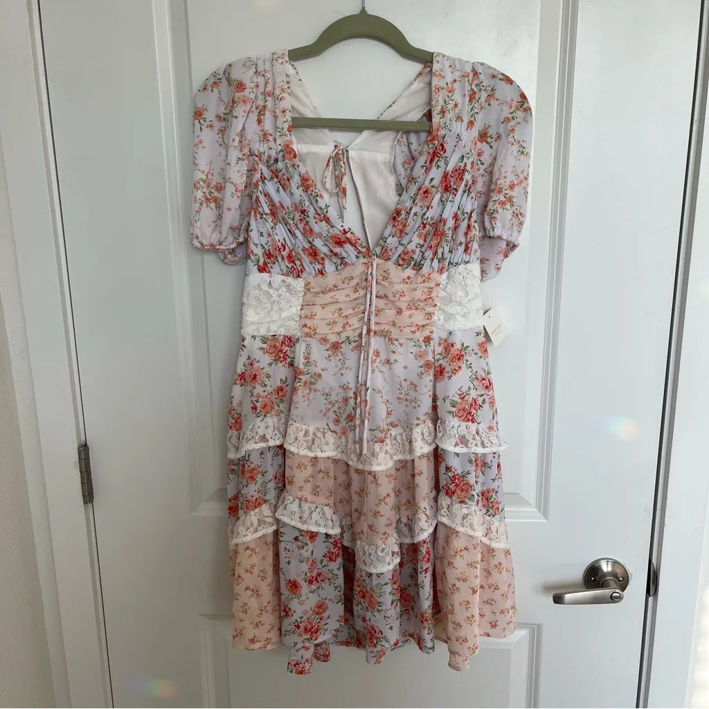 NEW Altar’d State Coral Peach Aderny Floral Mini Dress Size Large NWT - Image 6
