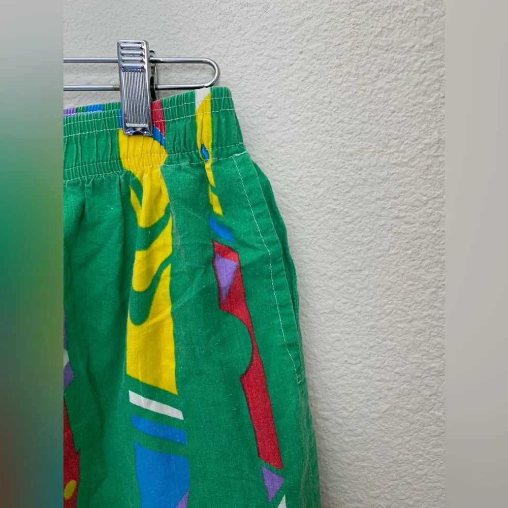 Vintage 1980's Peddlers Green Geometric Elastic Waist Pockets, Size Large - Image 2