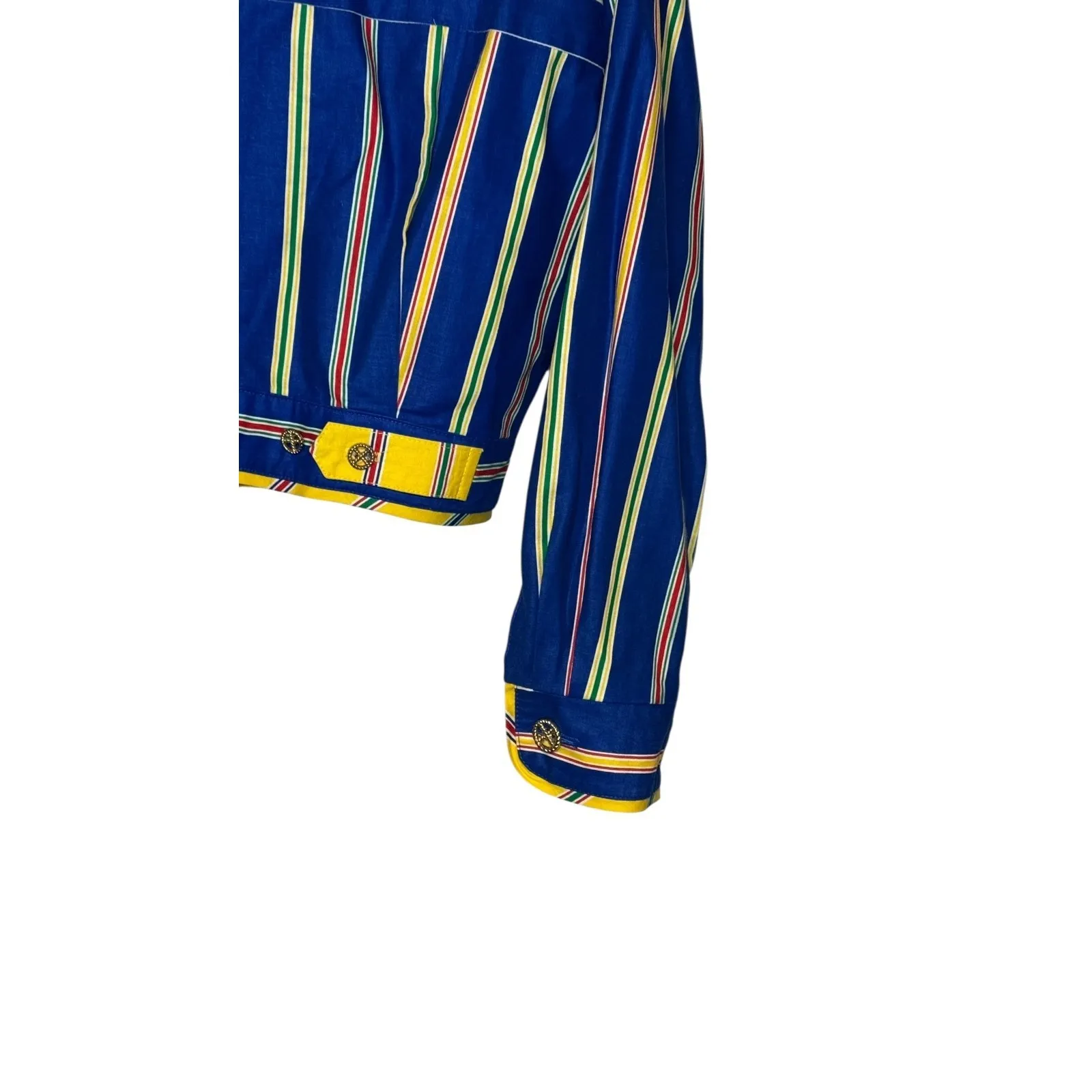 Howard Wolf Women Jacket Vintage Reversible Print Suitcase Glasses Striped Sz.12 Blue - Image 7