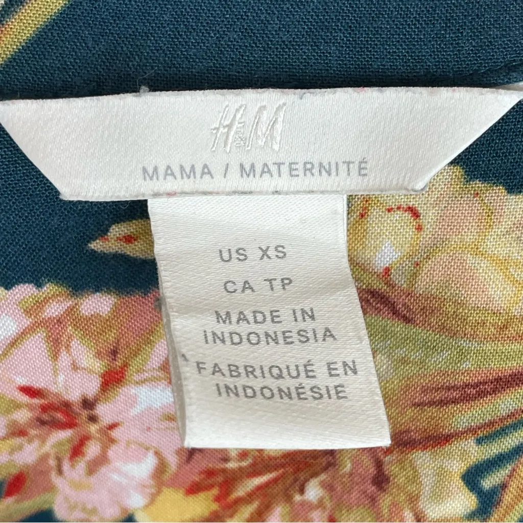 H&M Mama Tunic V-Neck Floral Maternity Teal Size XS‎ Viscose Long Sleeve Top - Image 4
