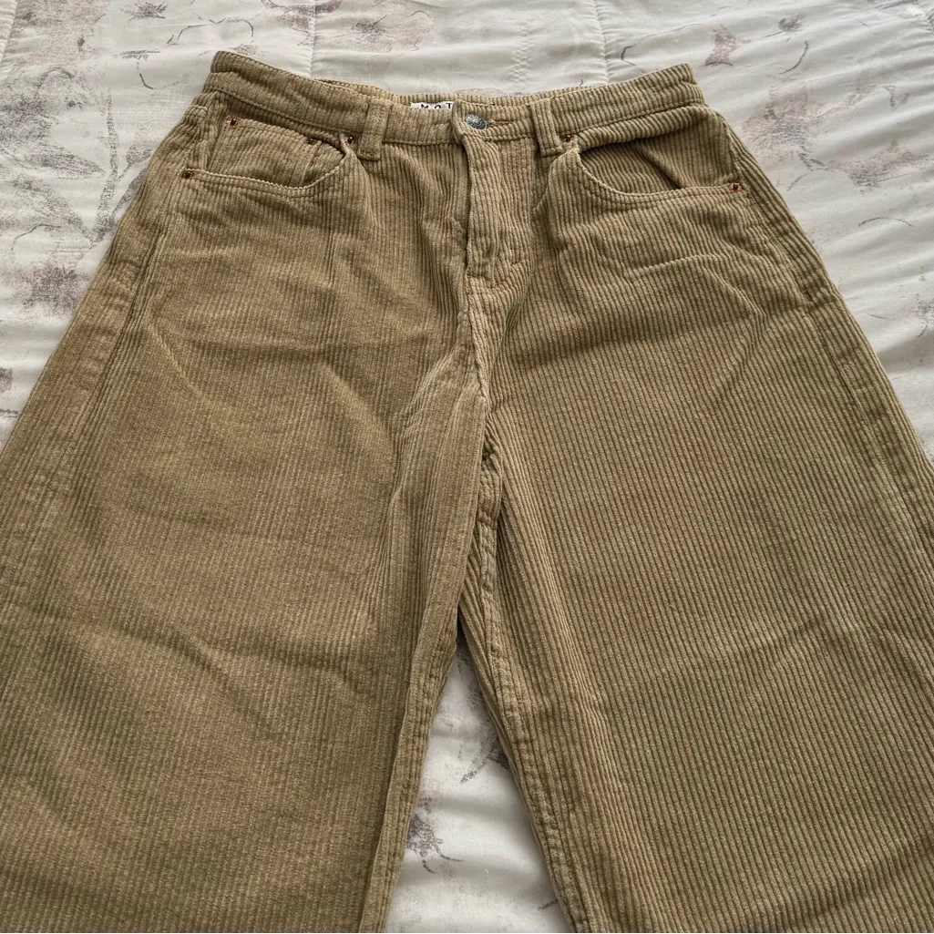 Motel Rocks Beige Corduroy tan wide leg pants, size S casual high rise cottage - Image 16