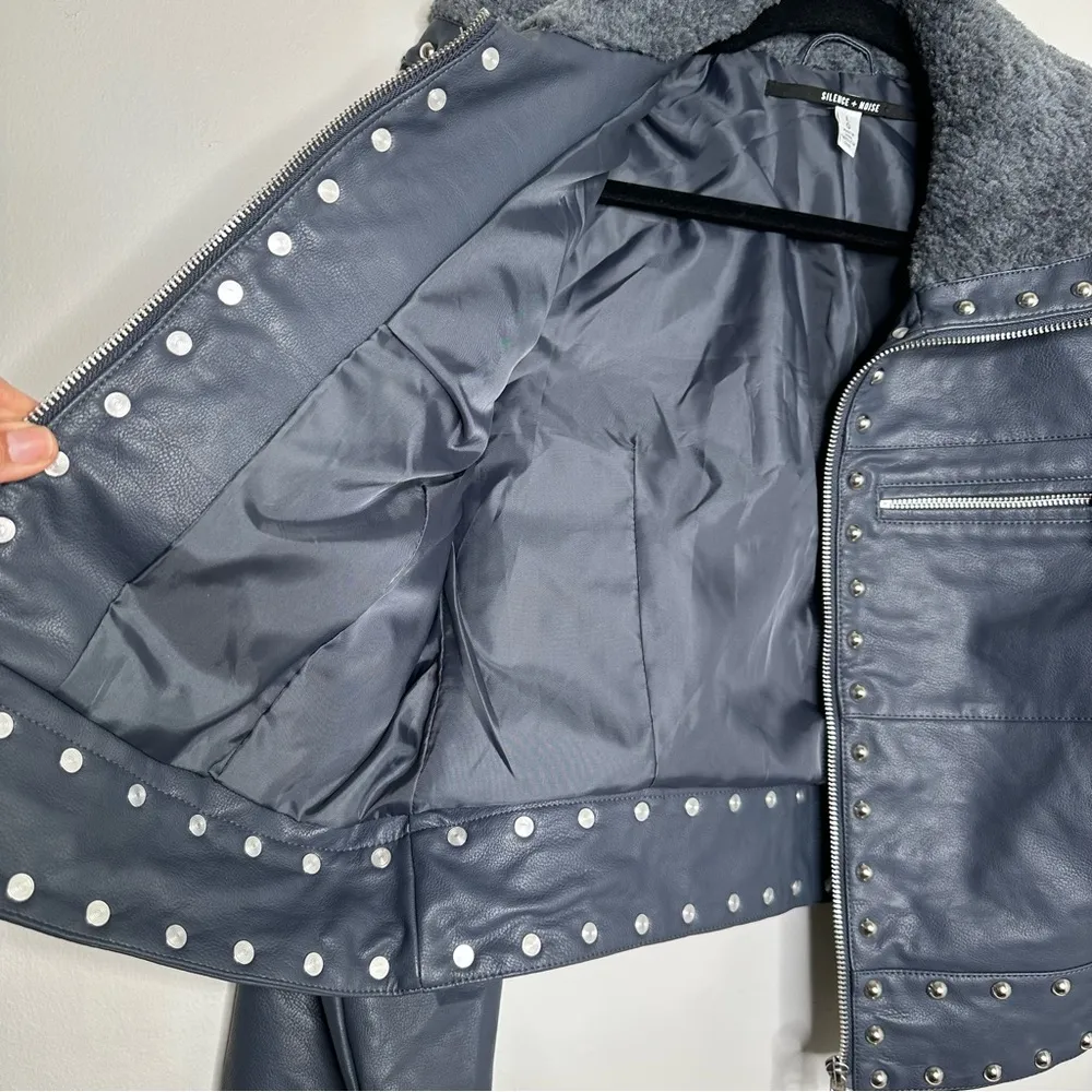 Urban Outfitters Silence + Noise Venus Studded Blue Faux Leather Jacket NWOT - Image 8