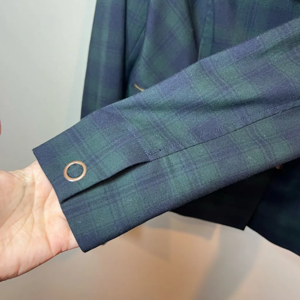 Cabi Tartan Plaid Asymmetrical Zip Moto Jacket Blazer Blue Green Academia Size 6 - Image 7