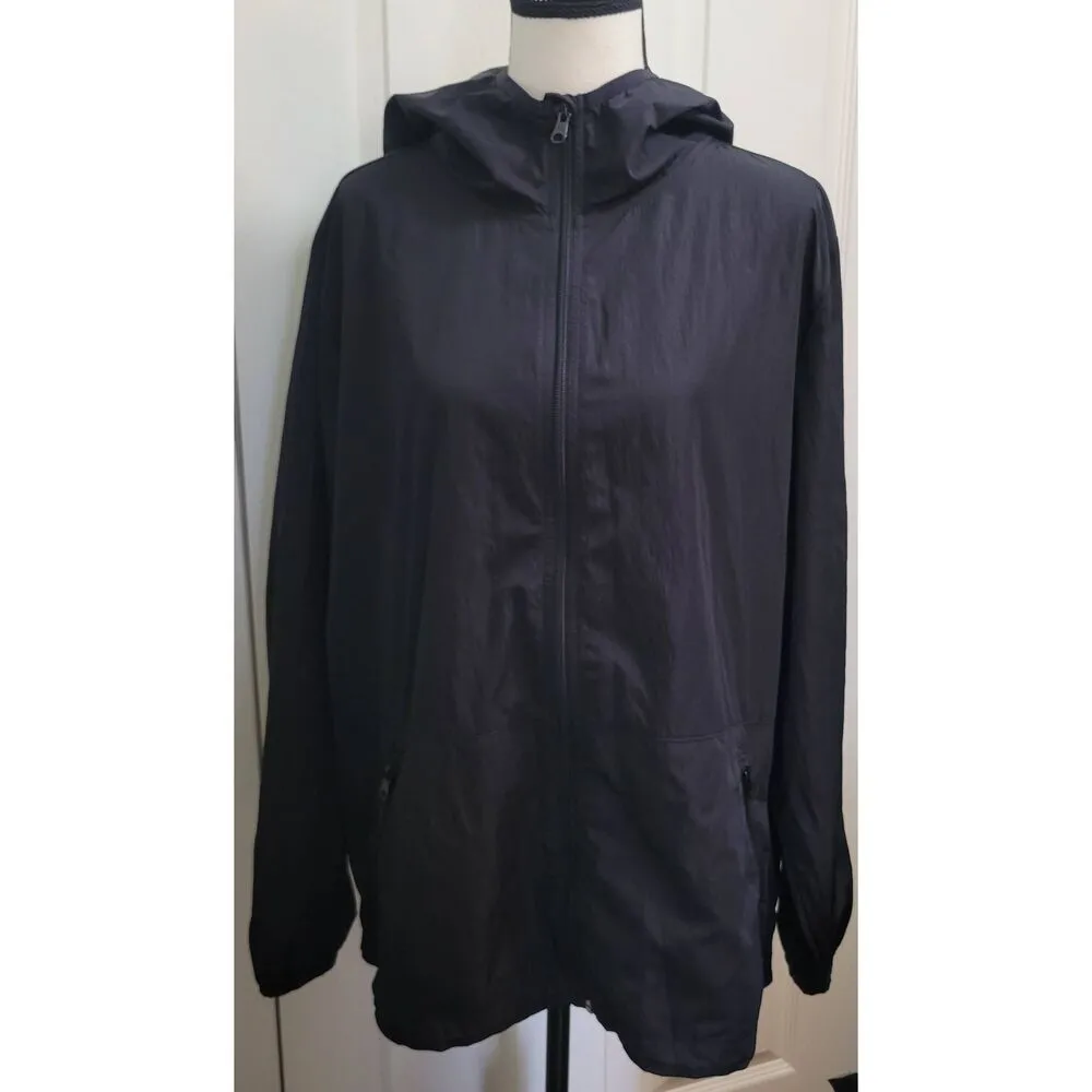 Aerie Offline Black Nylon Poly Rain Jacket Windbreaker Classic Fit Sz L - Image 6