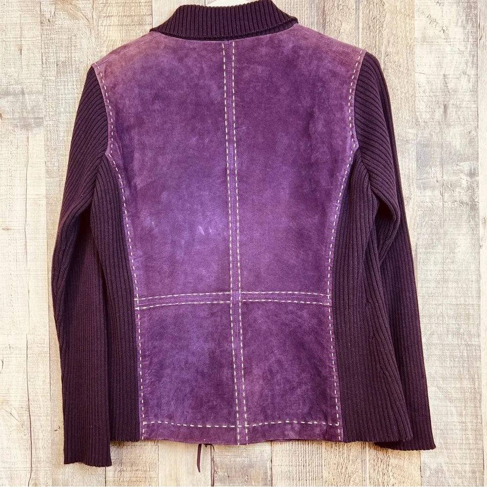 Vintage Pursuits, Ltd. size Small Genuine Leather and Sweater Combo Jacket Purple - Image 2
