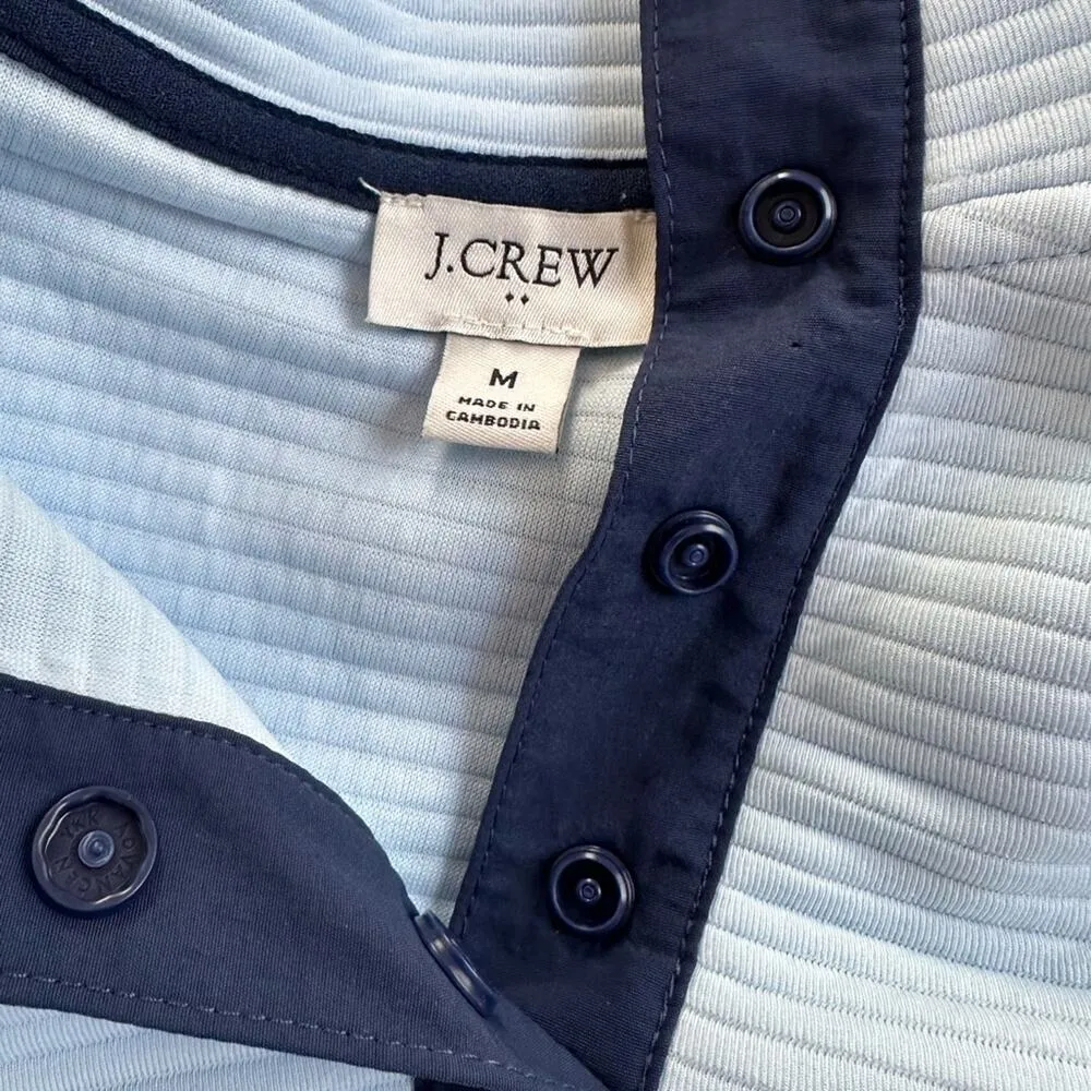 NEW J. Crew Quilted Blue Snap Front Pullover Long Sleeve Polo Medium BJ131 - Image 3