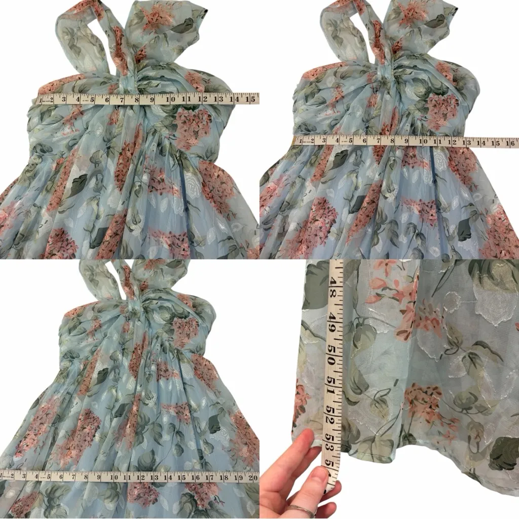 bigHit Ethereal Fairycore Halter Neck Floral Maxi Dress Small Whimsical Wedding Blue - Image 6