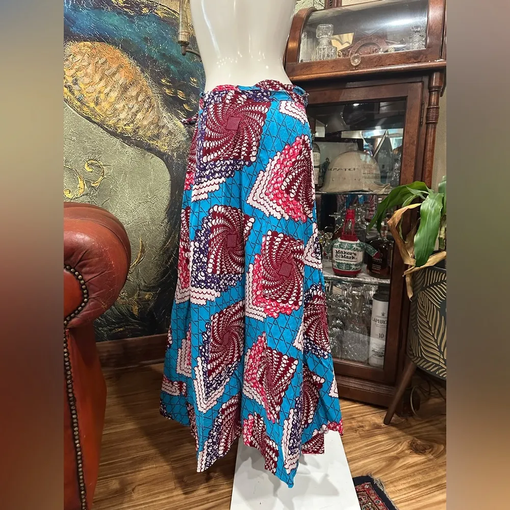 Colorful Patterned Wrap Maxi Skirt EUC Blue Size undefined - Image 3