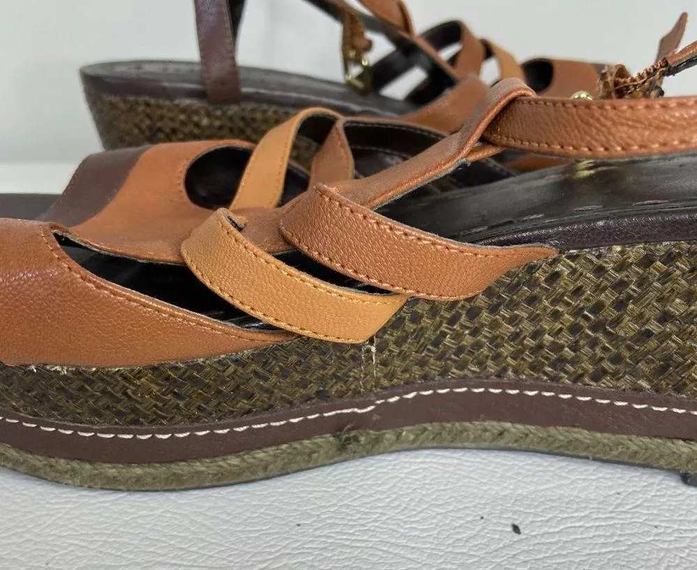Tahari Jane Brown Leather Espadrille Platform Sandal Size 9.5 - Image 14