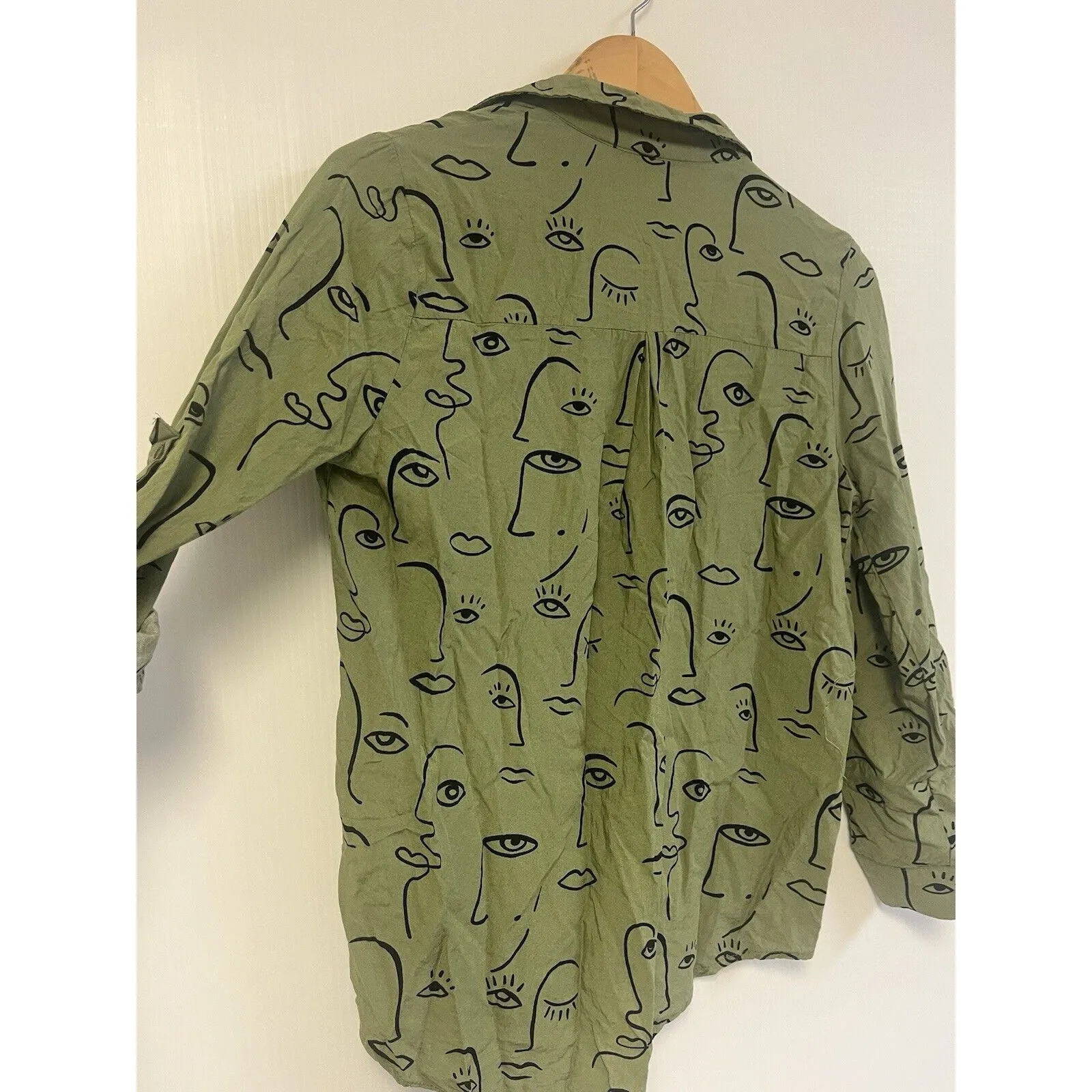 Milk & Honey Shirt Oversized Olive Size S Face Drawing Silhouette Abstract Green - Image 4