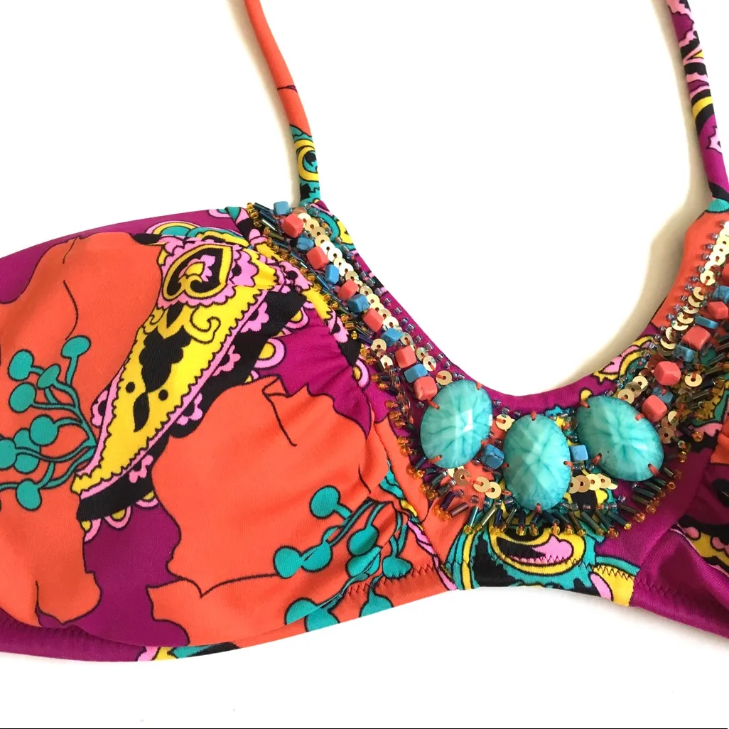 Vintage Y2K Victoria's Secret Embellished Beaded Paisley Pink Orange Boho Bikini - Image 2