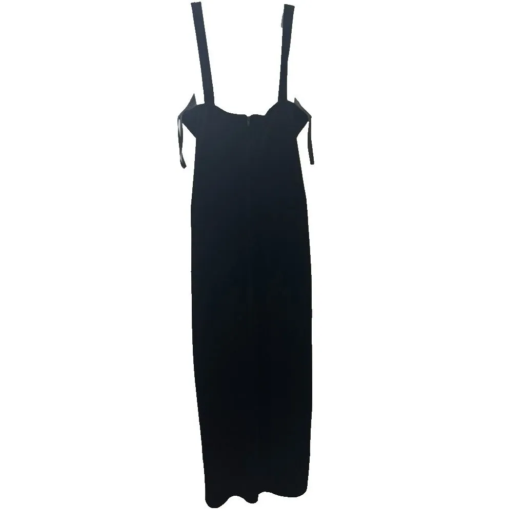 Y2K UNBRANDED Black Velvet Maxi Slip Dress Strappy SIZE 16 SWEETHEART NECKLINE - Image 5