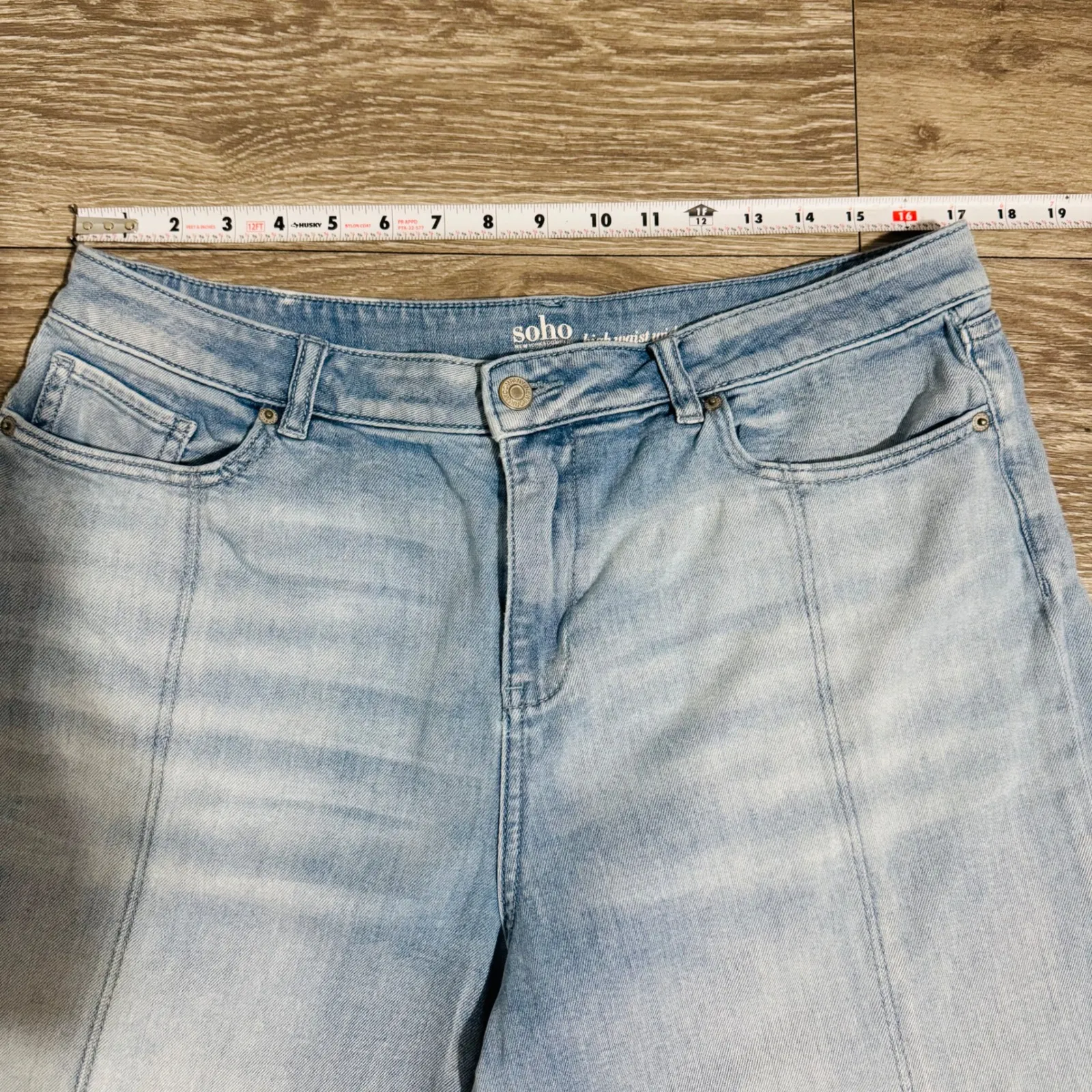 Soho High Waist Wide Leg Crop Jeans Light Wash Frayed Hem Women's Size 16 - Image 8