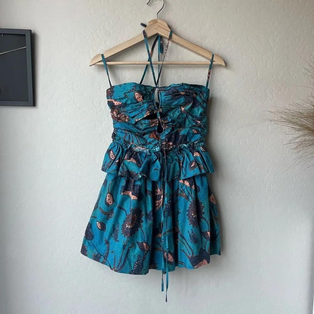 Ulla Johnson Isidro Halter Playsuit Romper in Lagoon Blue Floral Print Size 2 - Image 3