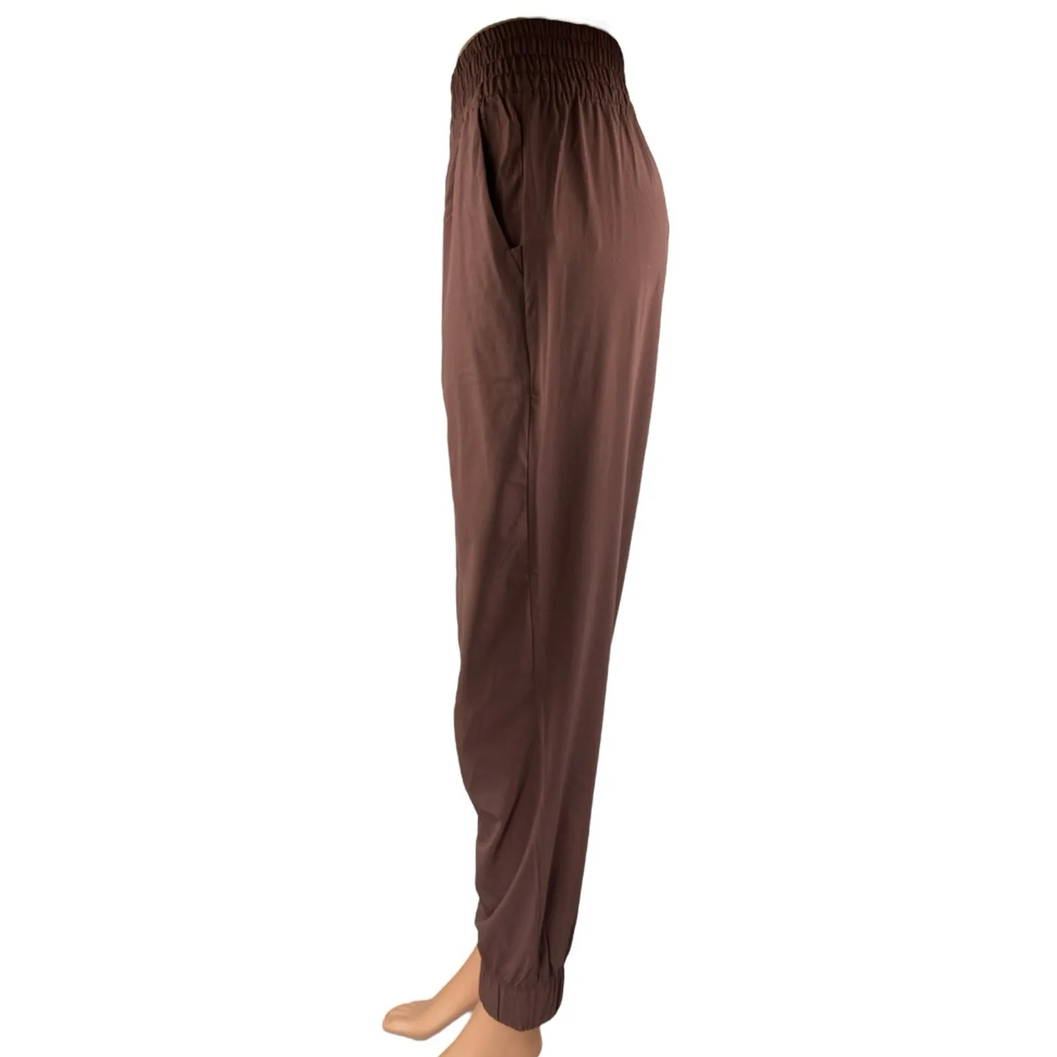 Vuori Women's Brown High Waisted Elastic Waist Tapered Trousers Joggers Pants L - Image 2