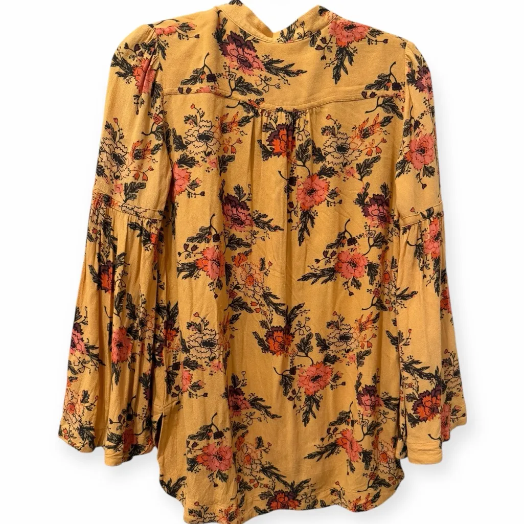 Free People Tiered Boho Floral Tunic Blouse size XS mustard yellow - Image 3