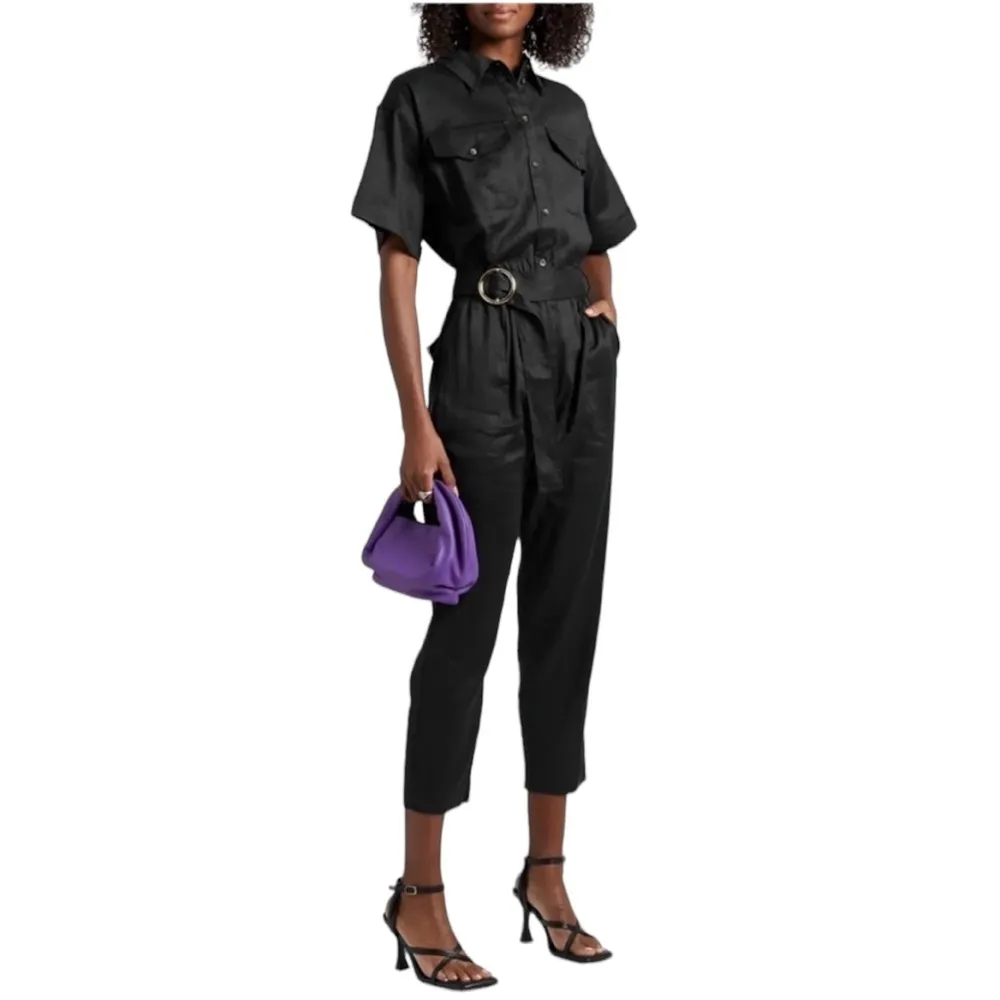 FRAME Black Cropped Twill Jumpsuit Size Medium - Image 9