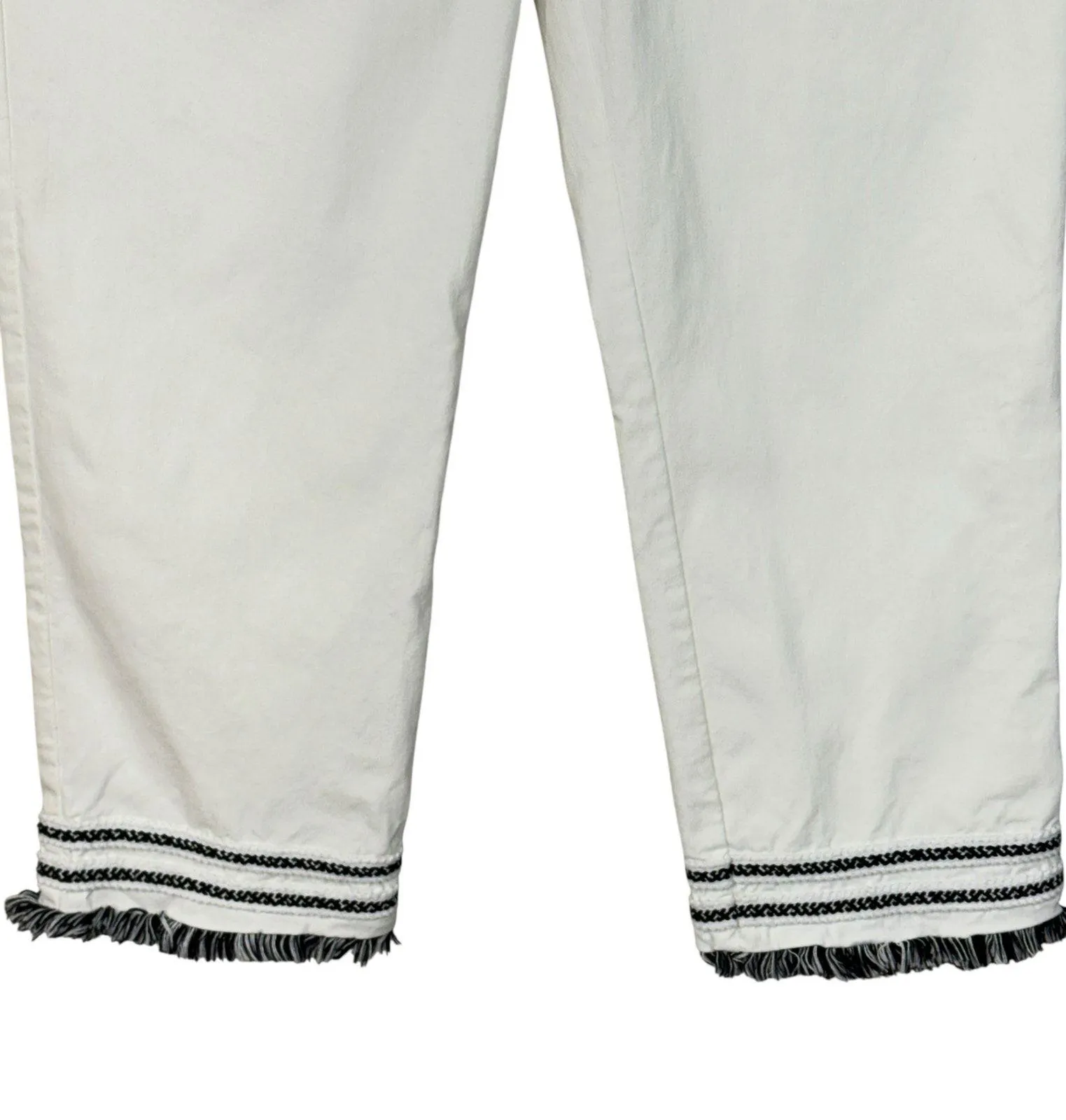 Chico’s SZ 1 (Medium) Crop Pants Perfect Stretch Flat Front Pull-On Fringe White - Image 3