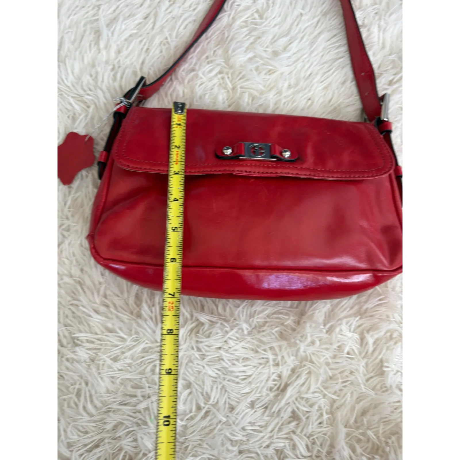 GIANI BERNINI Red Leather Shoulder Bag Handbag Designer Style Purse Flap - Image 4